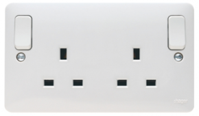 Hager Sollysta 13A 2 Gang Dual Earth Switched Socket Outboard Rockers WMSS82O