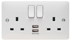 Hager Sollysta 13A 2 Gang Dual Earth Switched Socket With Twin USB  WMSS82USB
